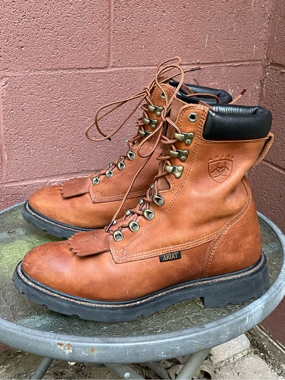 Ariat Lace Up Leather Kiltie Work Boots Size 10.5 EE